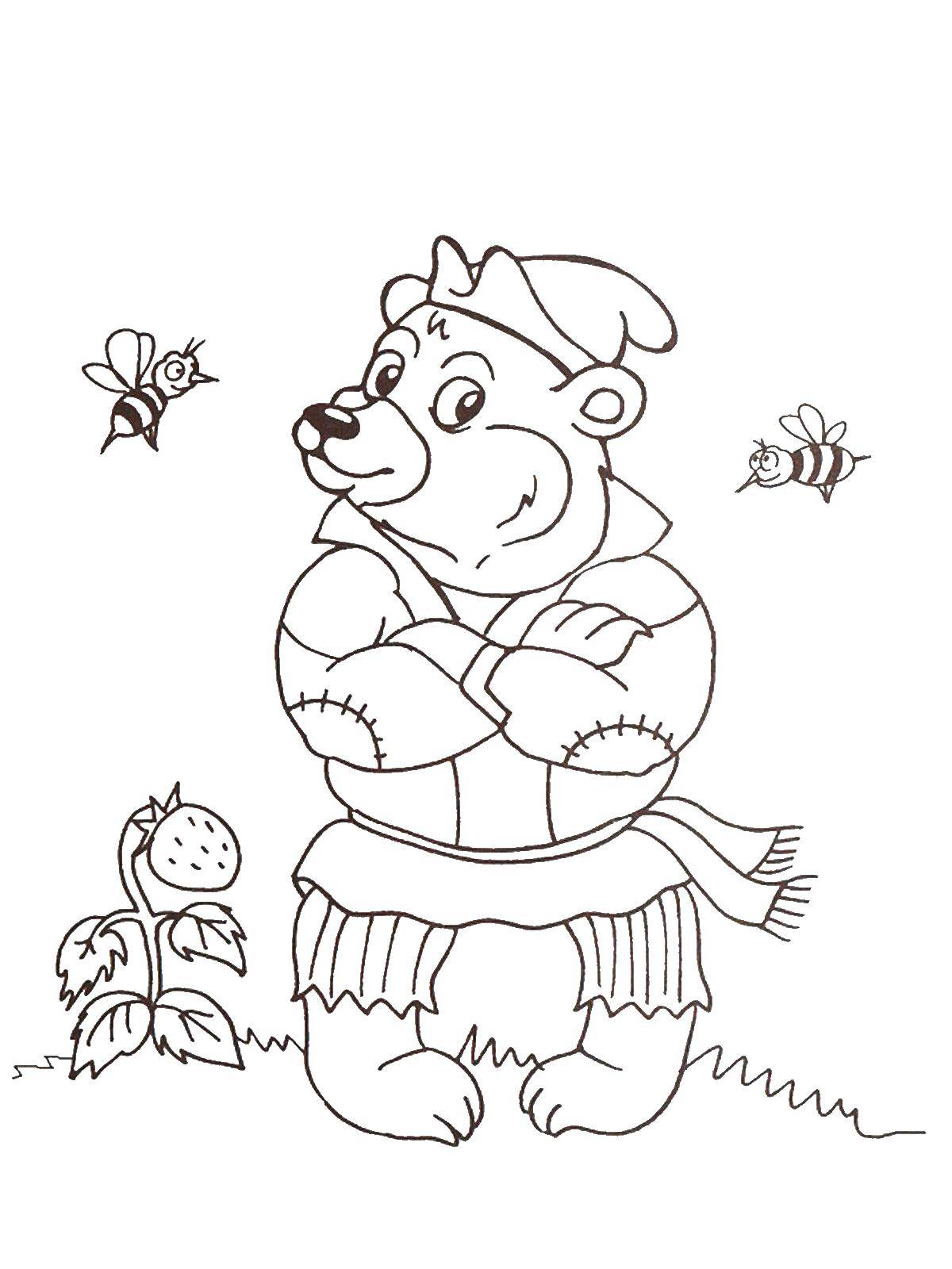 Название: Раскраска Медведь ждёт колобка. Категория: колобок. Теги: Сказки, Колобок.