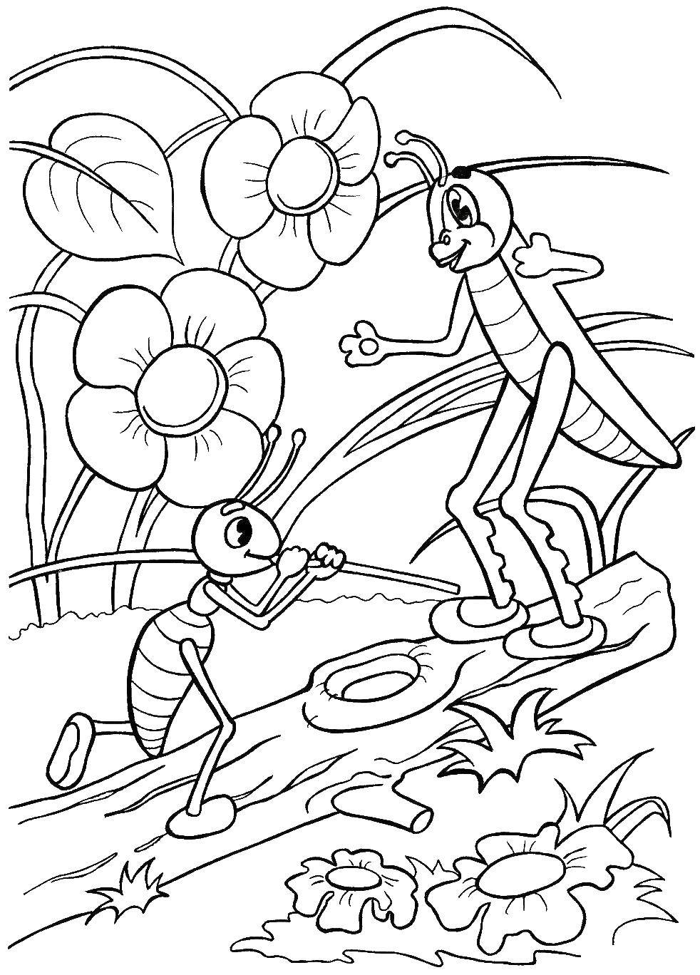 Coloring The ant and the grasshopper. Category Fairy tales. Tags:  The ant , grasshopper.
