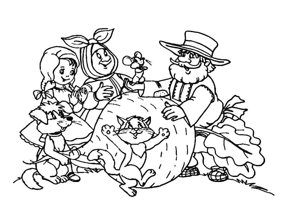 Coloring The joy of the whole company. Category Fairy tales. Tags:  Tales, "The Turnip".