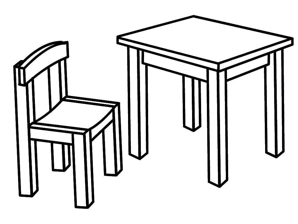 Coloring Table and chair. Category simple coloring. Tags:  utensils, chair, table.