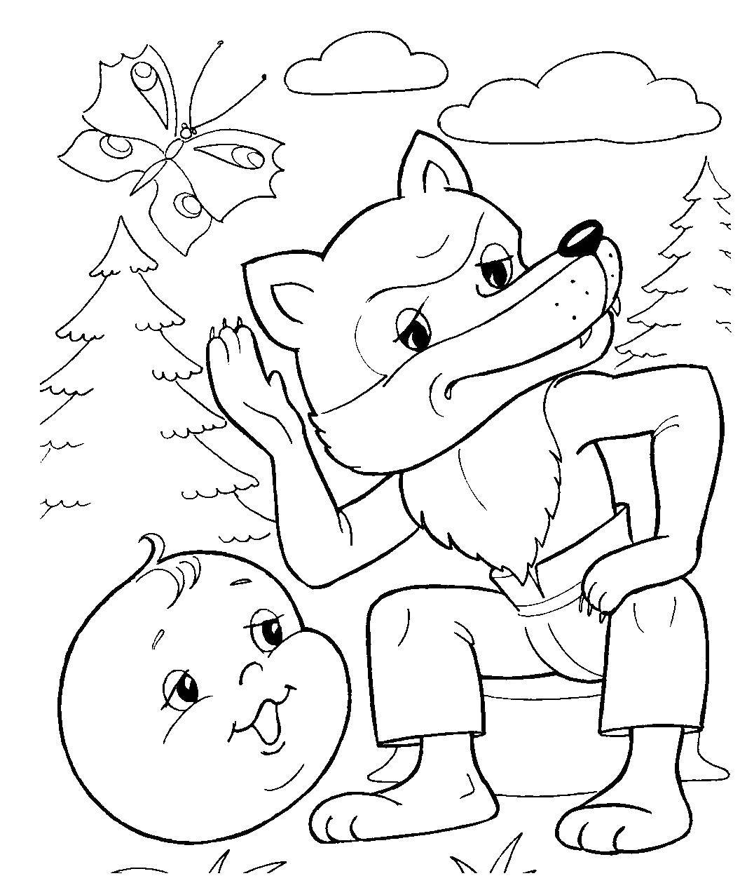 Coloring The wolf wants to deceive a bun. Category gingerbread man . Tags:  Fairy Tales, Gingerbread Man.