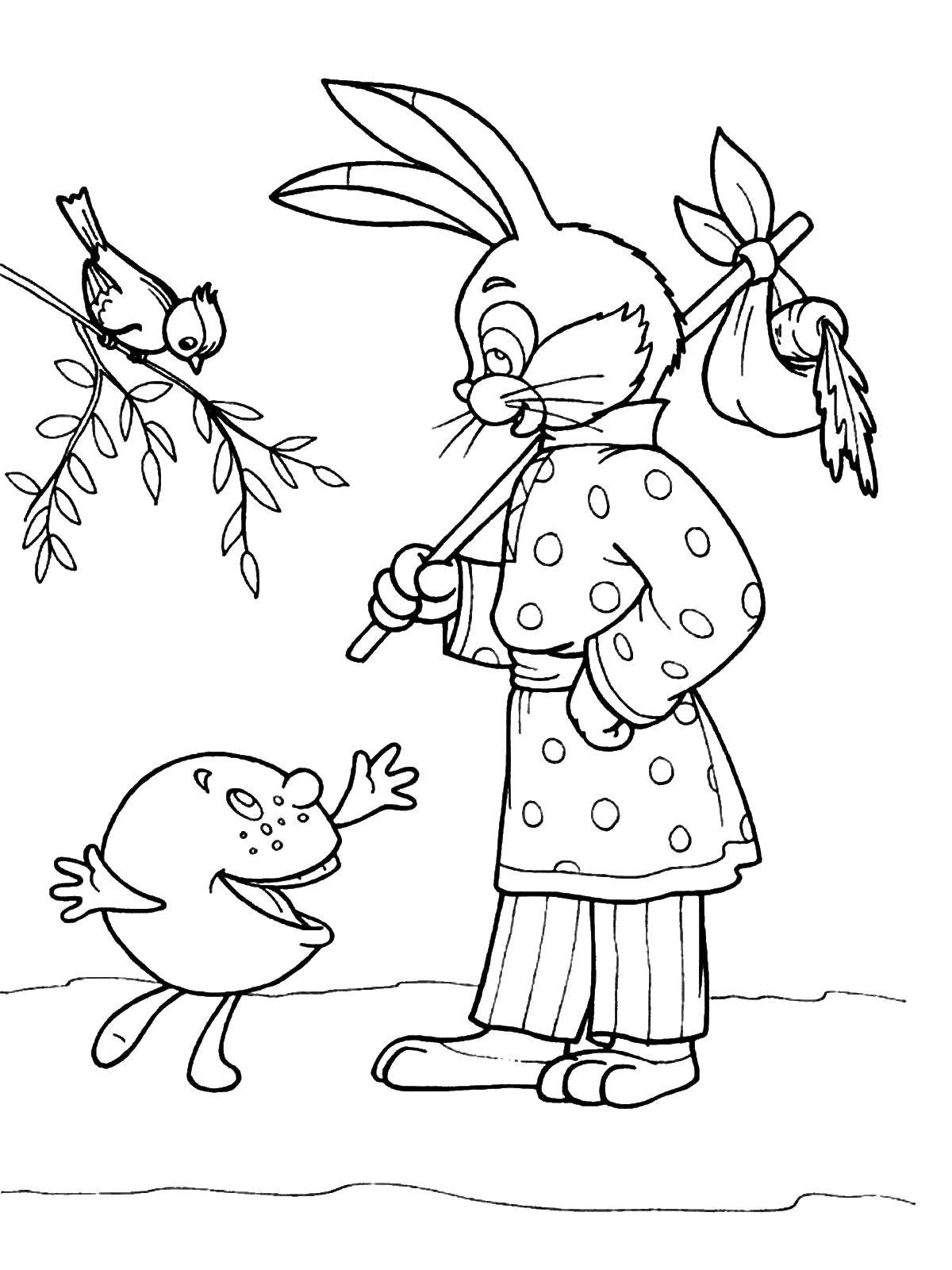 Coloring Bunny met a bun. Category gingerbread man . Tags:  Fairy Tales, Gingerbread Man.