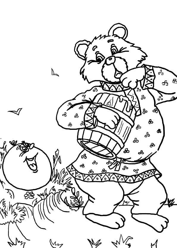 Название: Раскраска Колобок и медведь. Категория: колобок. Теги: Сказки, Колобок.