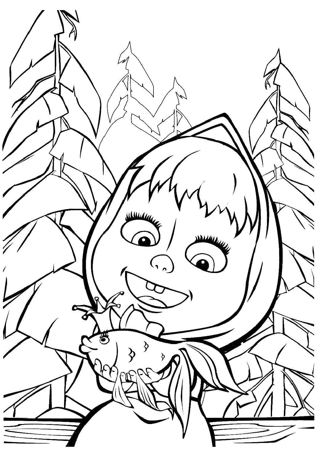 Coloring Masha and the goldfish. Category gold fish . Tags:  Underwater world, Golden fish. Masha and the Bear.