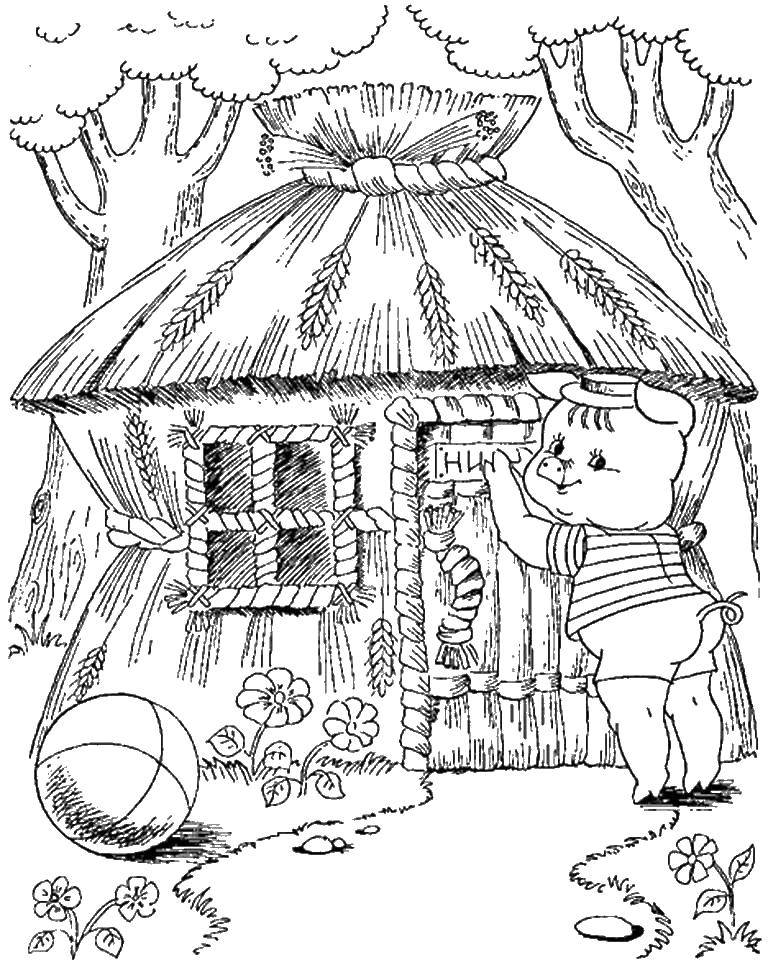 Coloring NIF NIF street house of straw. Category baby. Tags:  pig, wolf.