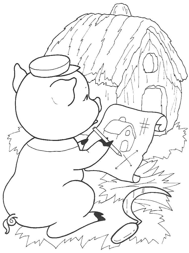 Coloring NIF-NIF builds a house. Category baby. Tags:  Fairy tales , Three little pigs.