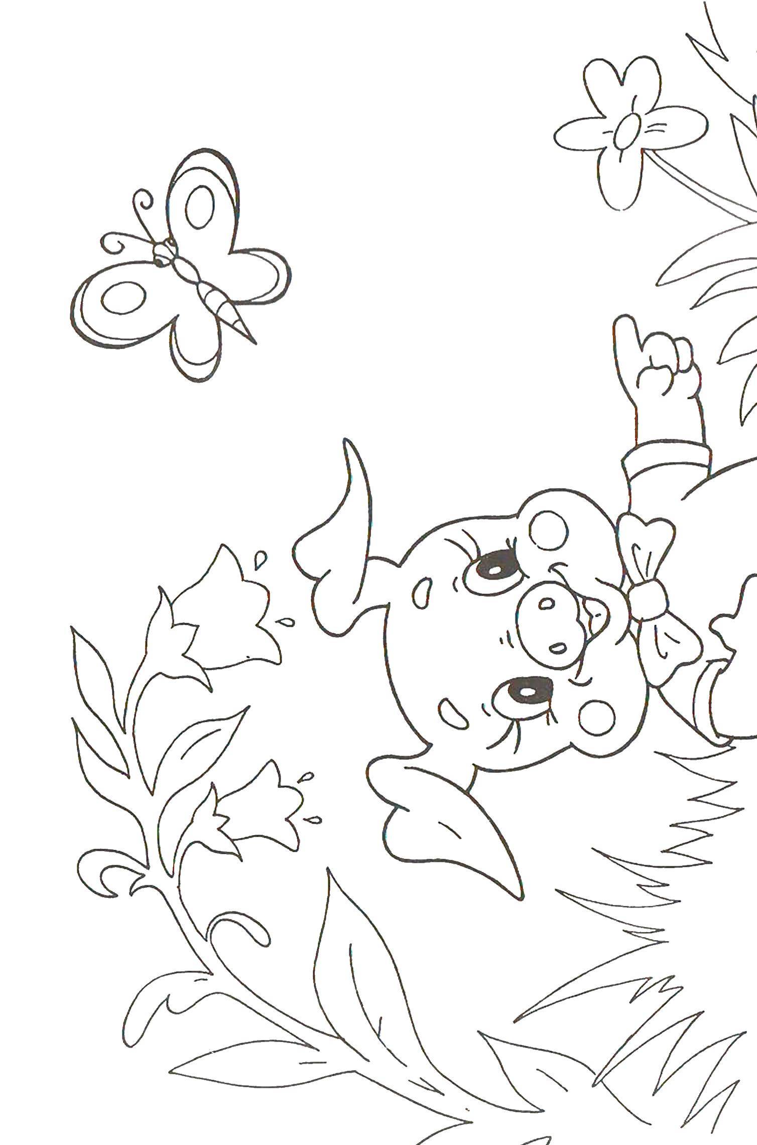 Coloring Pig catches a butterfly. Category baby. Tags:  pig, wolf.