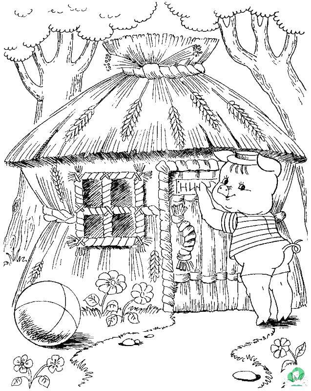 Coloring Pig builds a house. Category baby. Tags:  pig, wolf.