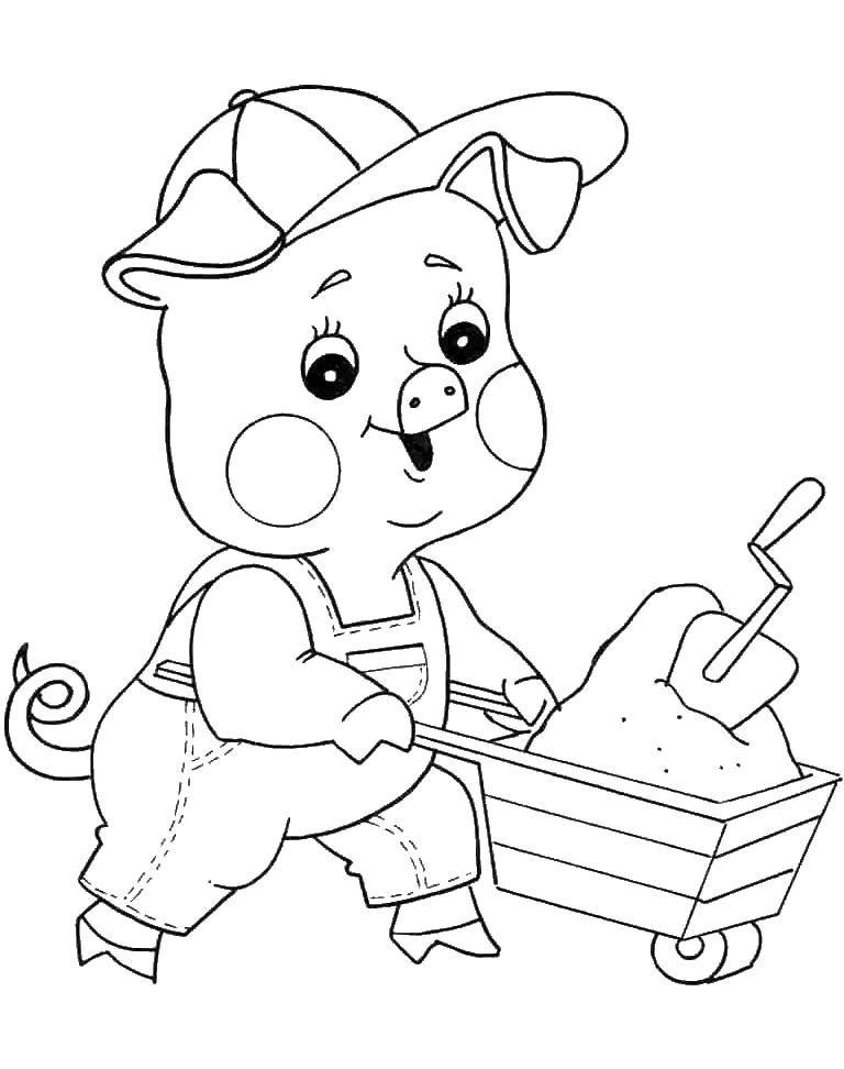 Coloring Pig builds a house. Category baby. Tags:  pig, wolf.