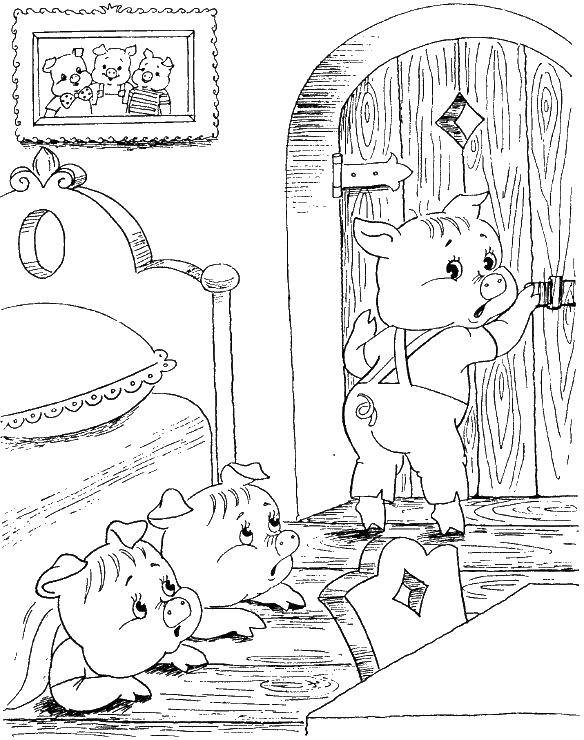 Coloring Pigs are hiding from the wolf. Category baby. Tags:  pig, wolf.