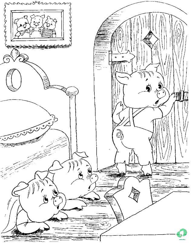 Coloring Pigs are hiding from the wolf. Category baby. Tags:  pig, wolf.