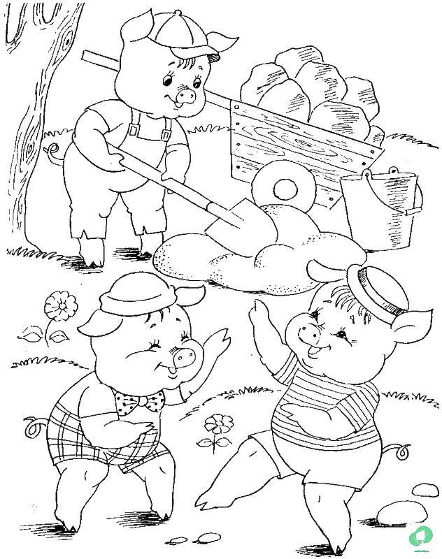 Coloring The pigs build a house. Category baby. Tags:  pig, wolf.