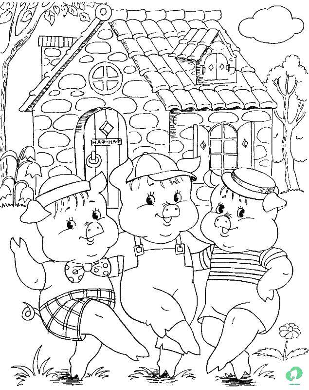 Coloring Pigs dance. Category baby. Tags:  pig, wolf.