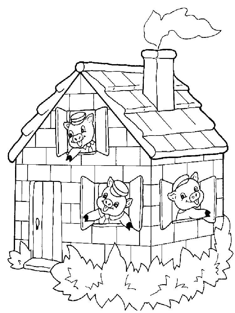 Coloring Pigs in the house. Category baby. Tags:  Fairy tales , Three little pigs.