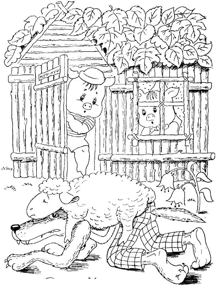 Coloring The three little pigs. Category baby. Tags:  Fairy tales , Three little pigs.