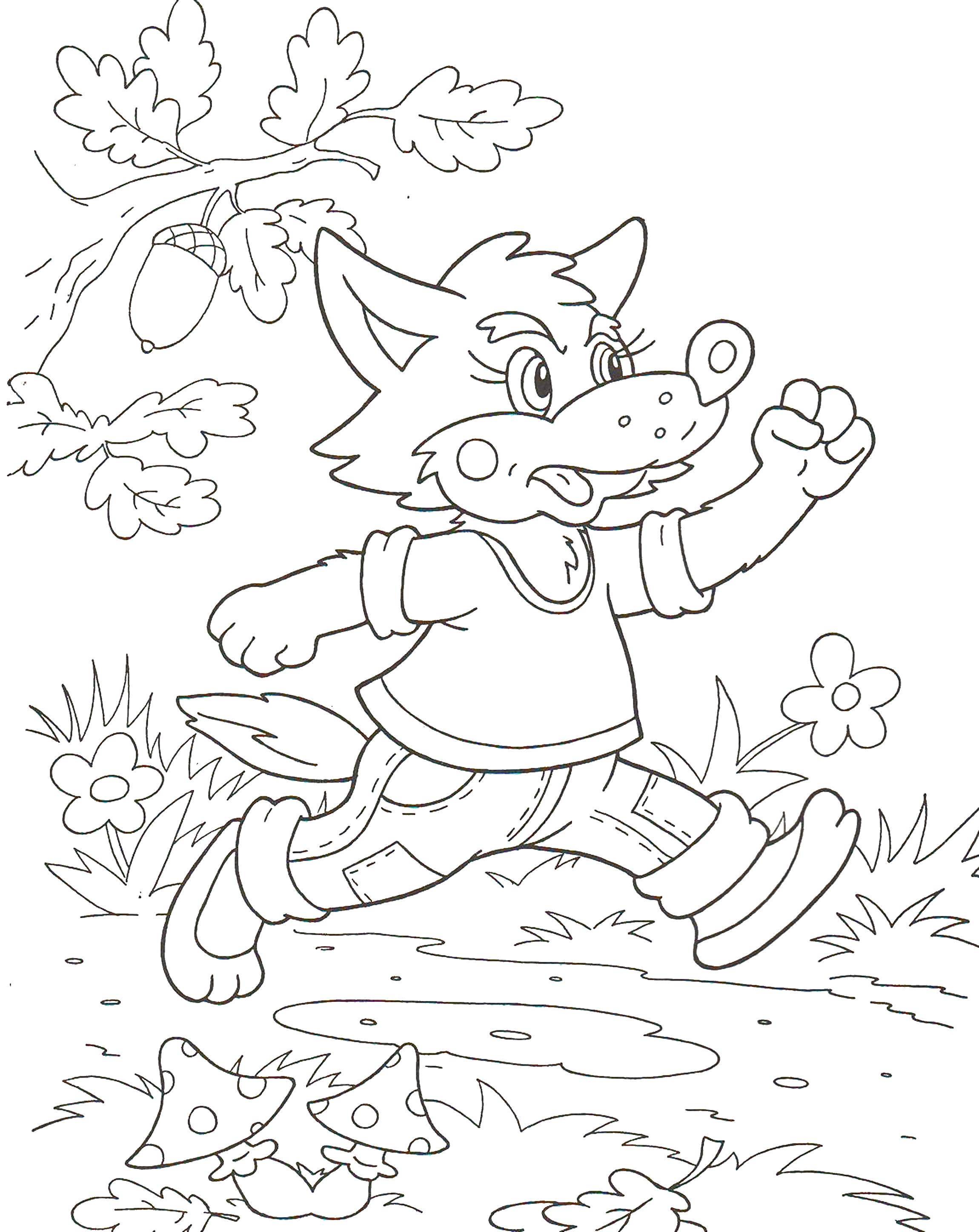 Coloring The wolf runs. Category baby. Tags:  pig, wolf.