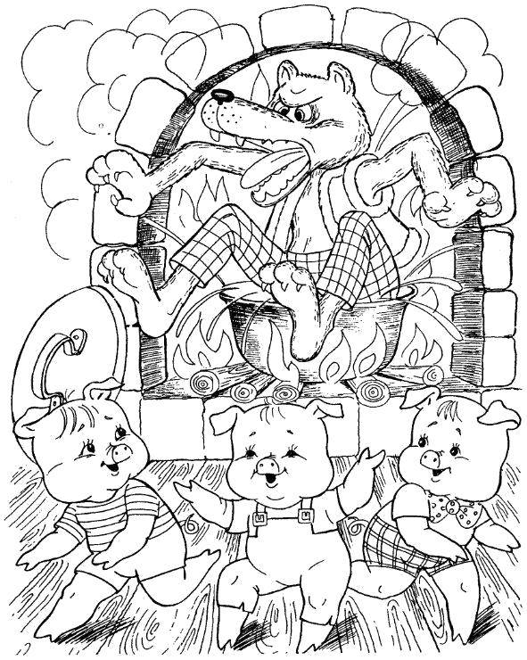 Coloring The wolf and the three little pigs. Category baby. Tags:  Fairy tales , Three little pigs.