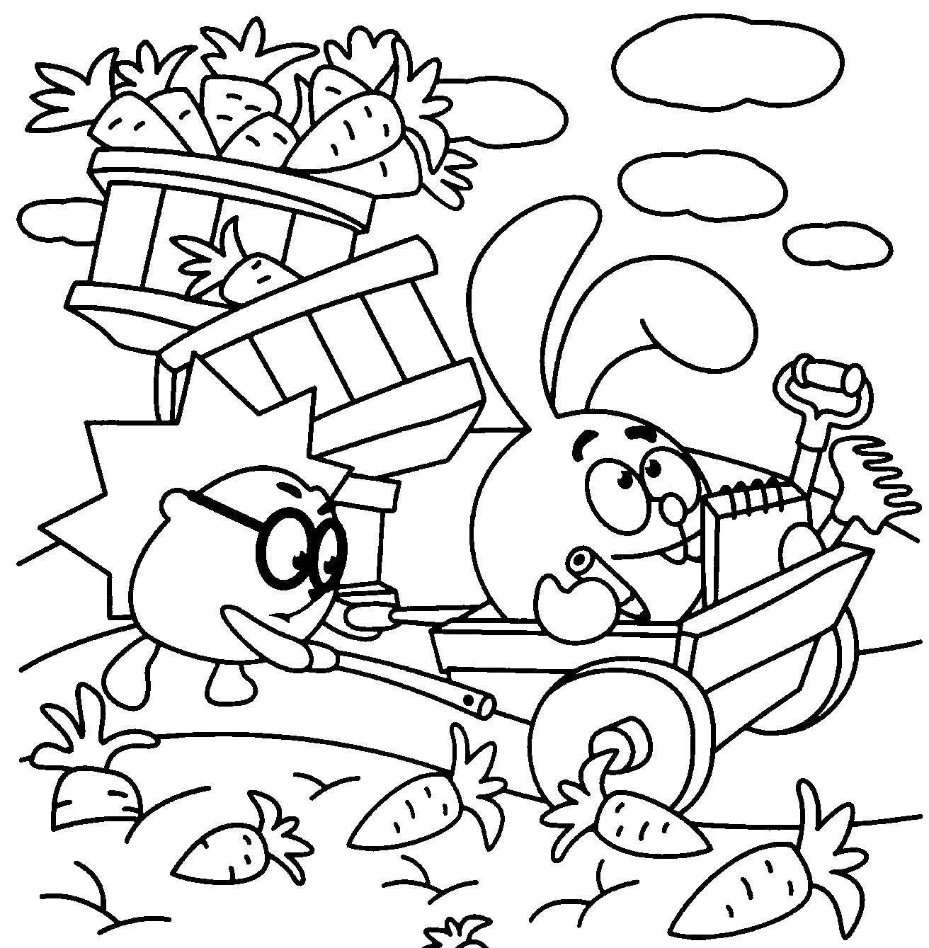 Coloring Croche and hedgehog collect the harvest. Category Smeshariki . Tags:  Smeshariki croche.