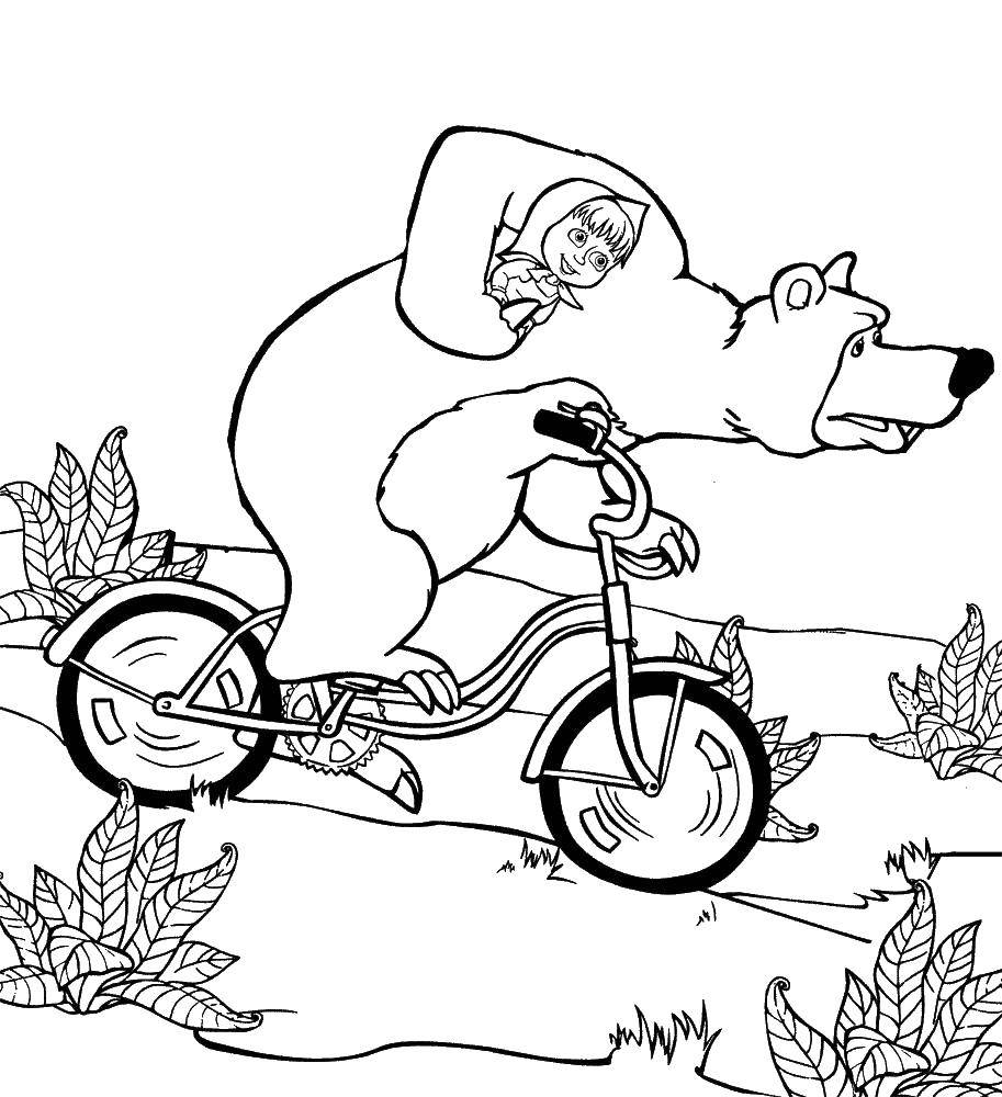 Coloring Masha Masha wheels on the bike. Category Masha and the bear. Tags:  Masha, Bear.