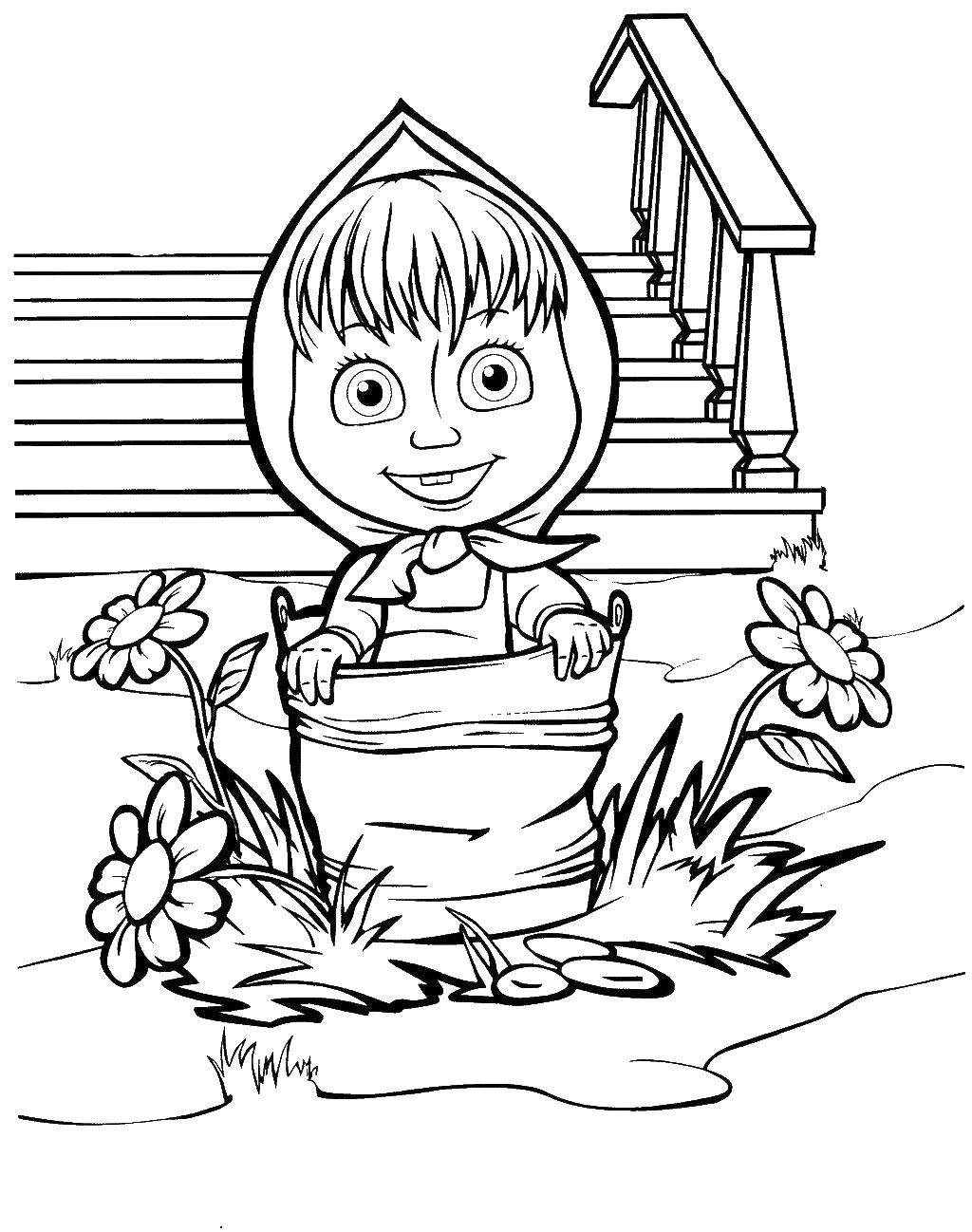 Coloring Mary jumps into the bucket. Category Masha and the bear. Tags:  Masha, Bear.