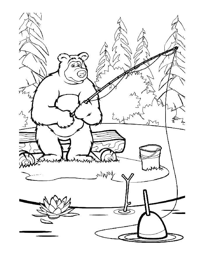 Coloring Bear fishing. Category Masha and the bear. Tags:  Masha, Bear.