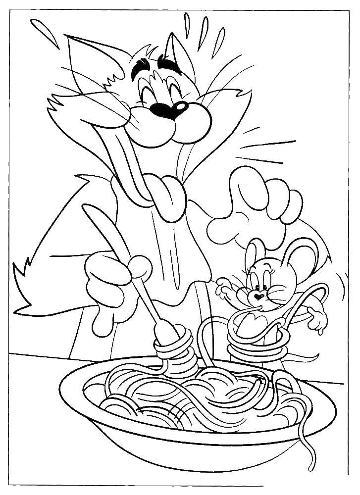 Опис: розмальовки  Том і джеррі спагетті їдять. Категорія: том і джеррі. Теги:  Том , Джеррі.