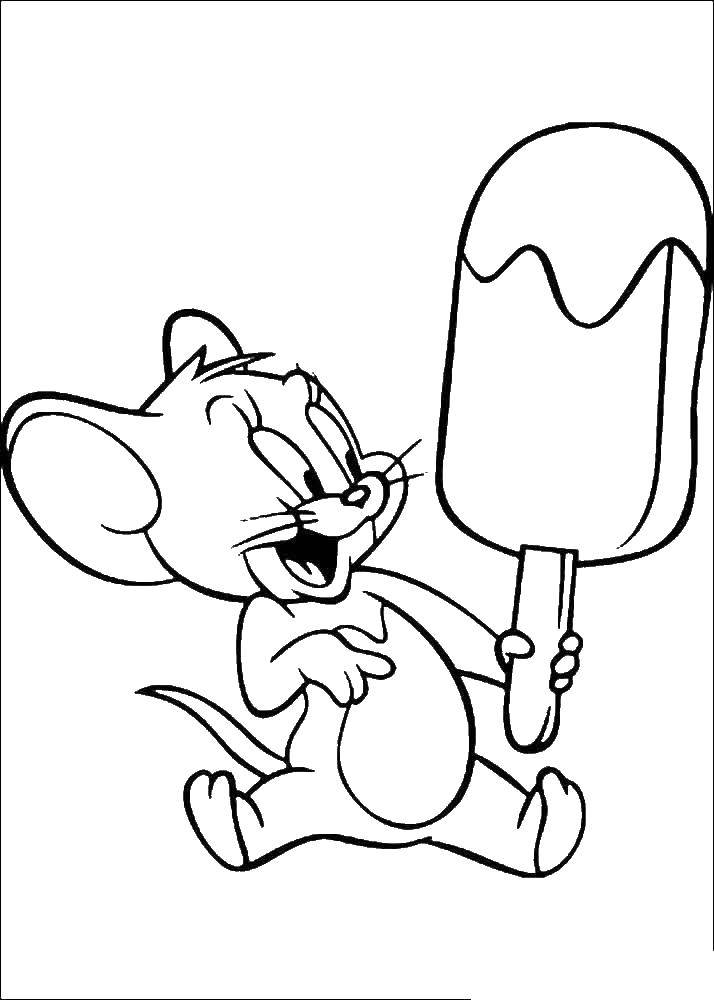 Название: Раскраска Джерри кушает мороженое. Категория: том и джерри. Теги: Том, Джерри.