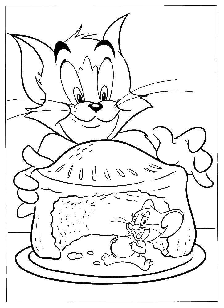 Название: Раскраска Джерри объелся торта. Категория: том и джерри. Теги: Персонаж из мультфильма, Том и Джерри.