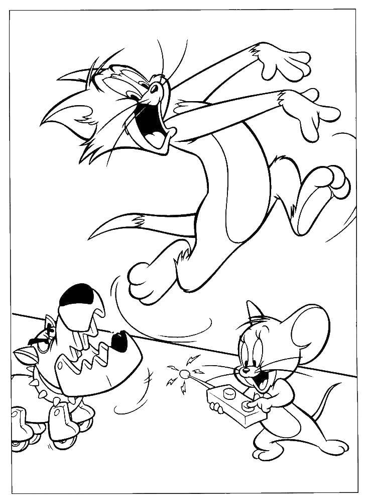 Название: Раскраска Джерри пугает тома. Категория: том и джерри. Теги: Персонаж из мультфильма, Том и Джерри.
