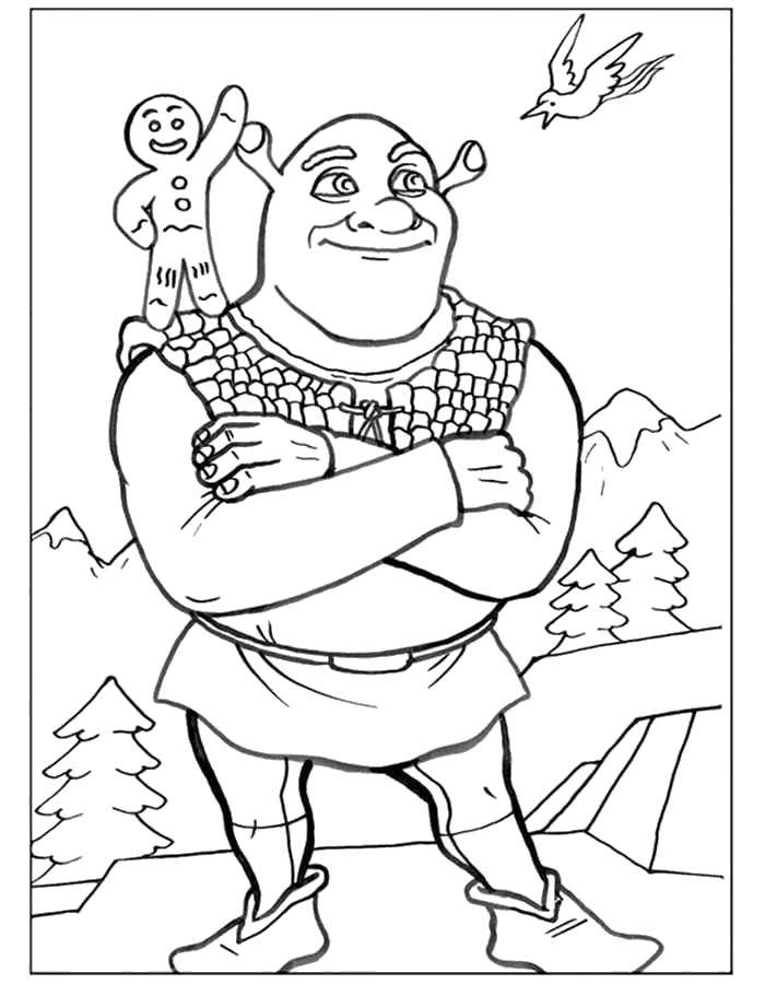 Coloring Shrek and the gingerbread man. Category Disney cartoons. Tags:  Cartoon character, Shrek.