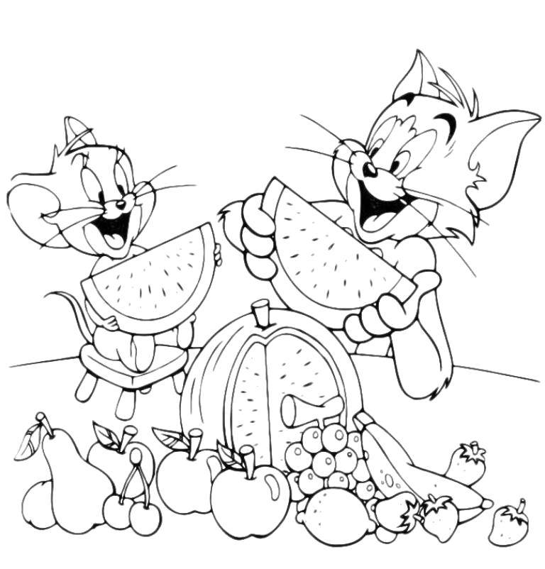 Coloring Tom and Jerry eating fruit. Category Tom and Jerry. Tags:  Character cartoon, Tom and Jerry.