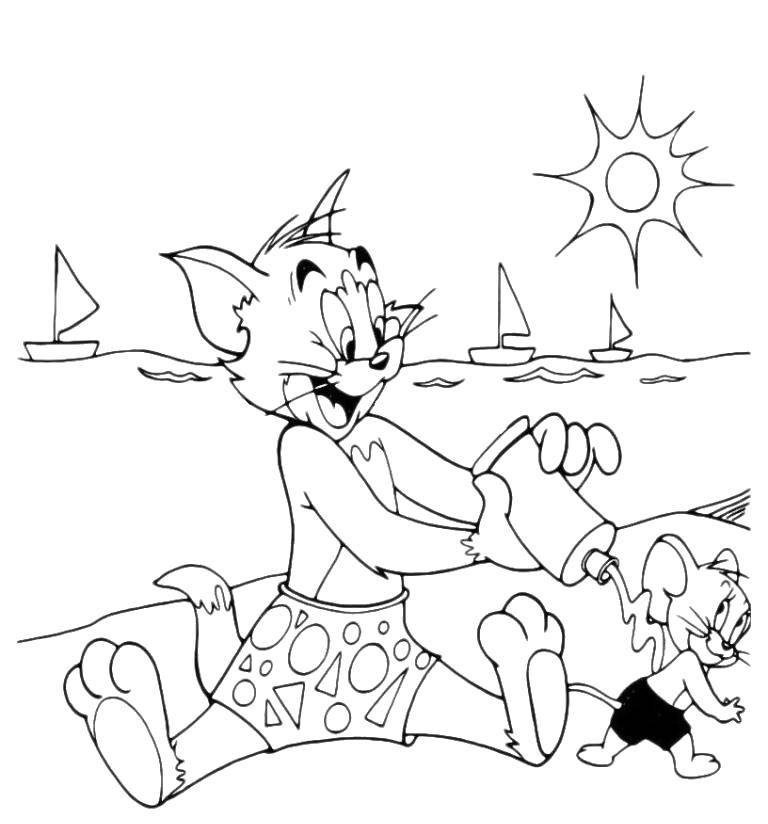 Coloring Tom and Jerry on the beach. Category Tom and Jerry. Tags:  Character cartoon, Tom and Jerry.