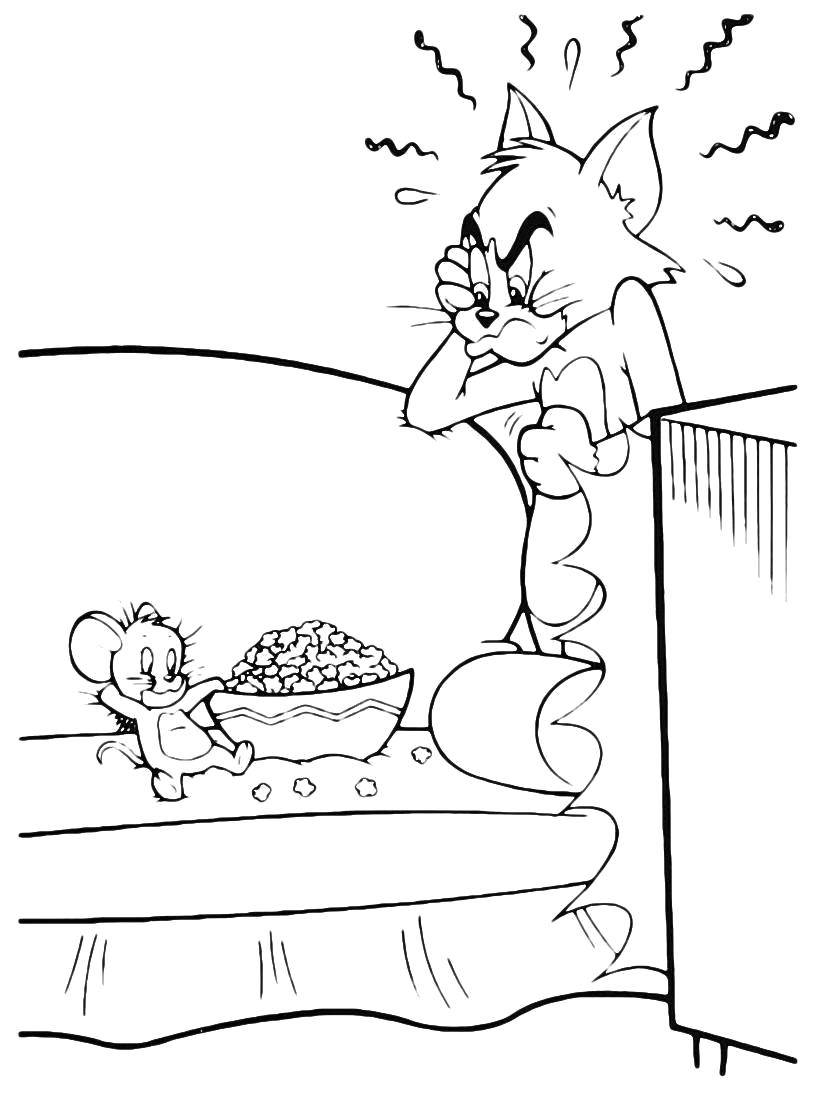 Coloring Tom and Jerry watching TV. Category Tom and Jerry. Tags:  Character cartoon, Tom and Jerry.