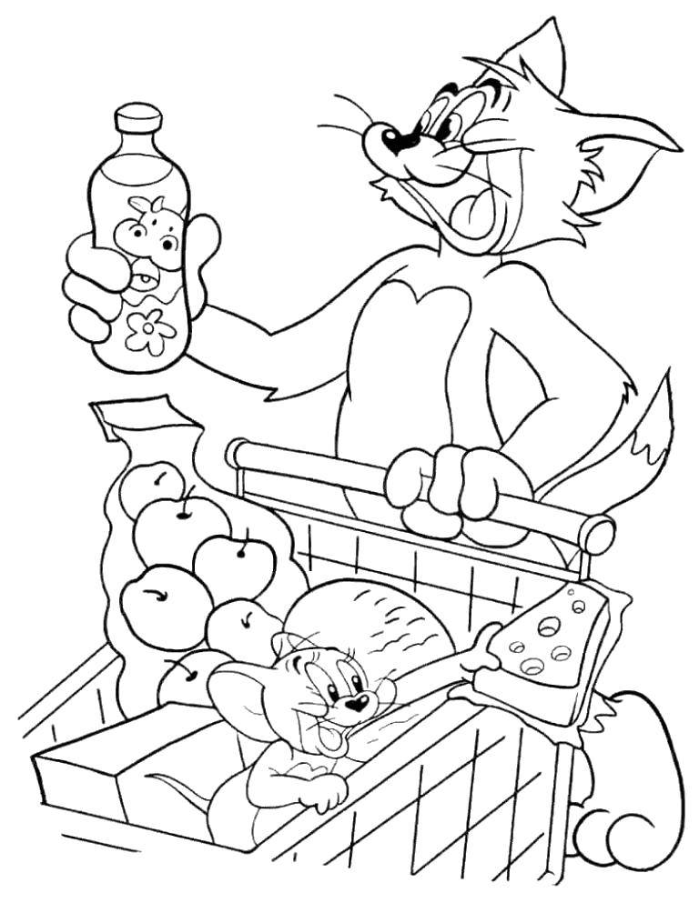 Название: Раскраска Том и джерри  в супермаркете. Категория: том и джерри. Теги: Персонаж из мультфильма, Том и Джерри.