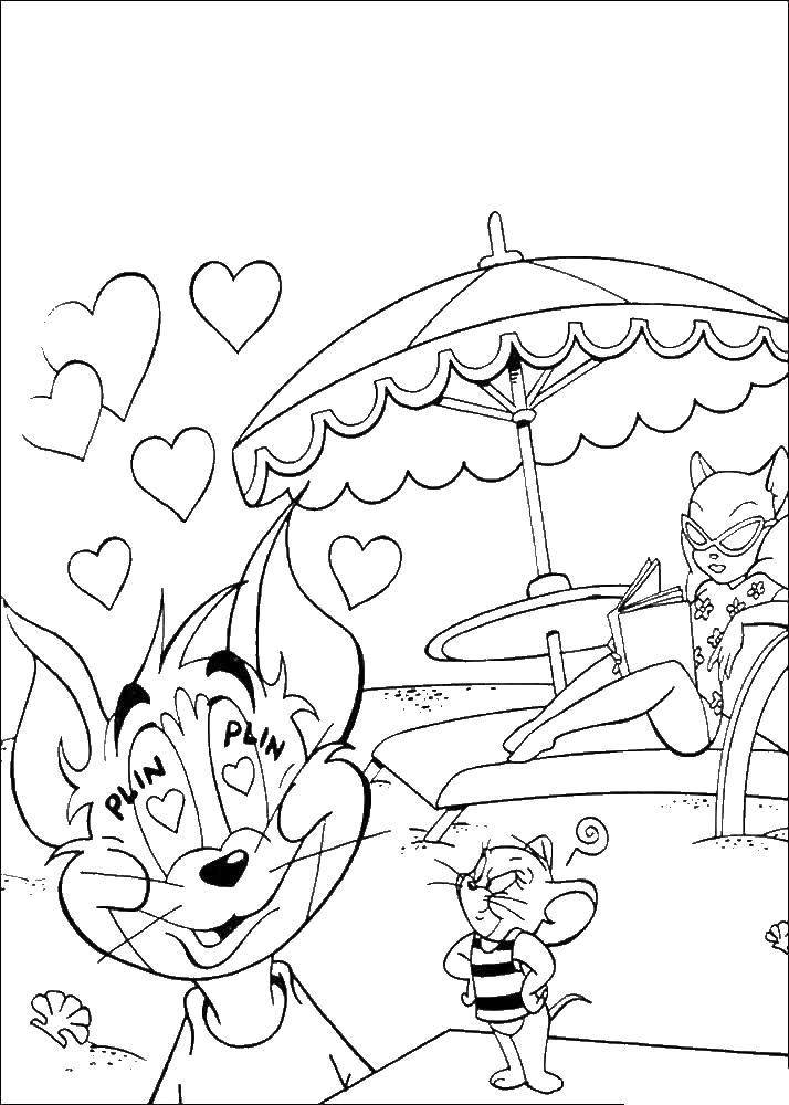 Coloring Tom fell in love with kitty. Category Tom and Jerry. Tags:  Character cartoon, Tom and Jerry.
