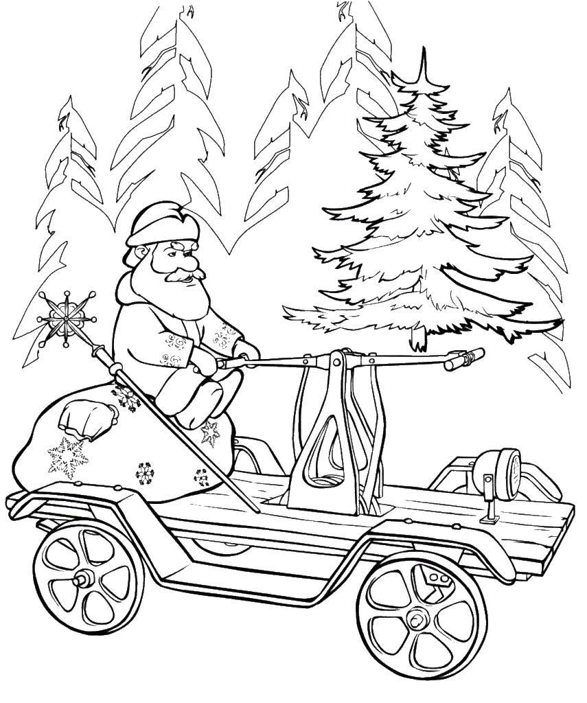 Coloring Santa Claus is coming with gifts. Category Fairy tales. Tags:  Dedmoroz.