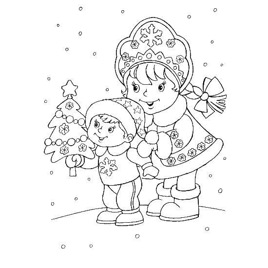 Coloring Children with Christmas tree in the new year. Category Fairy tales. Tags:  new year, tree.