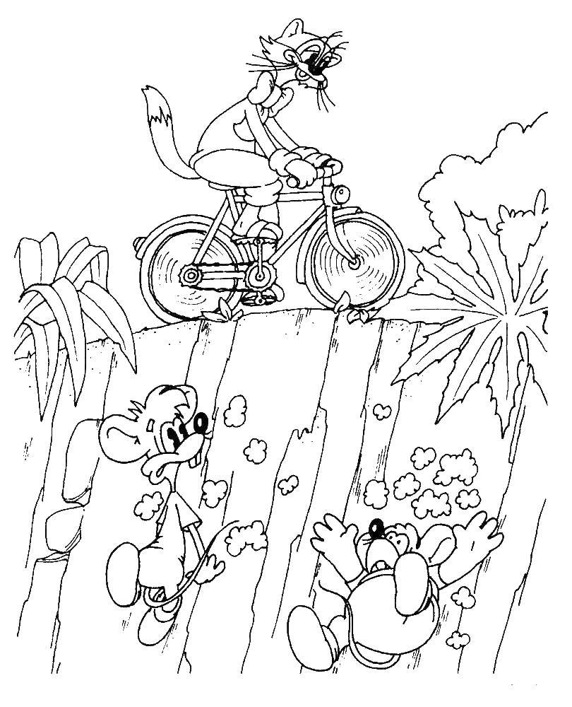 Название: Раскраска Леопольд катается на велосипеде. Категория: мультики. Теги: кот, кошка, леопольд.