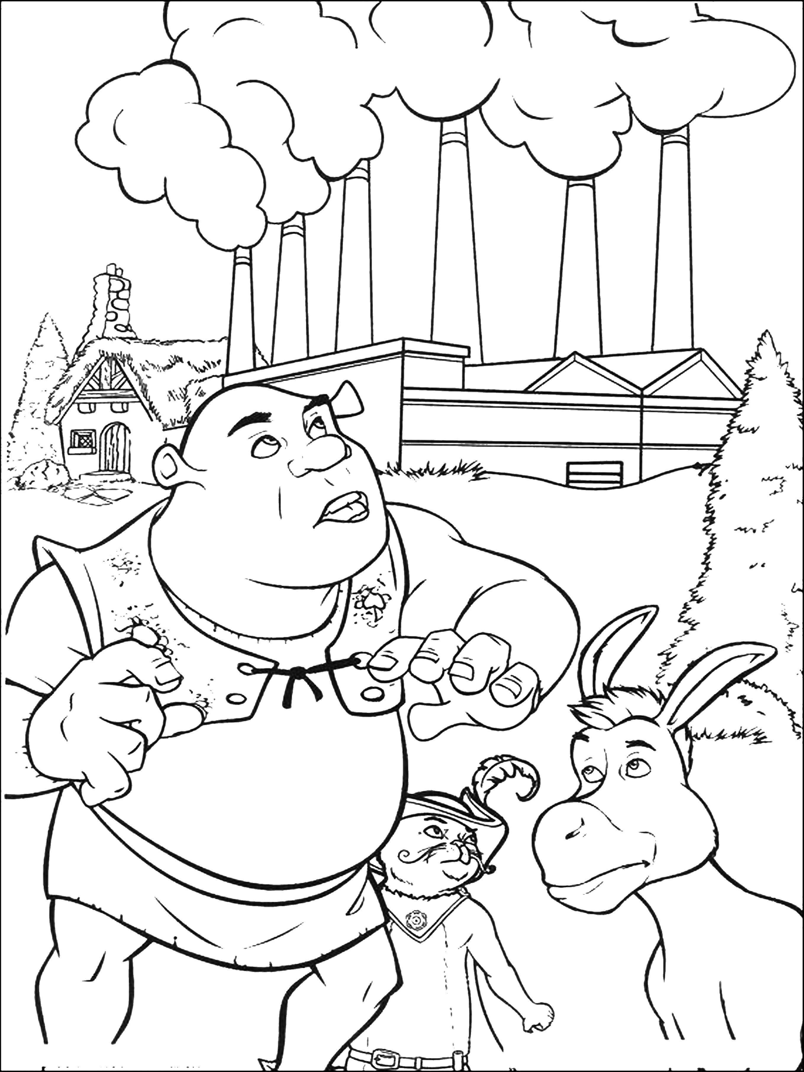 Coloring Shrek donkey and puss. Category Shrek.. Tags:  Shrek, fairy, Fiona, donkey.