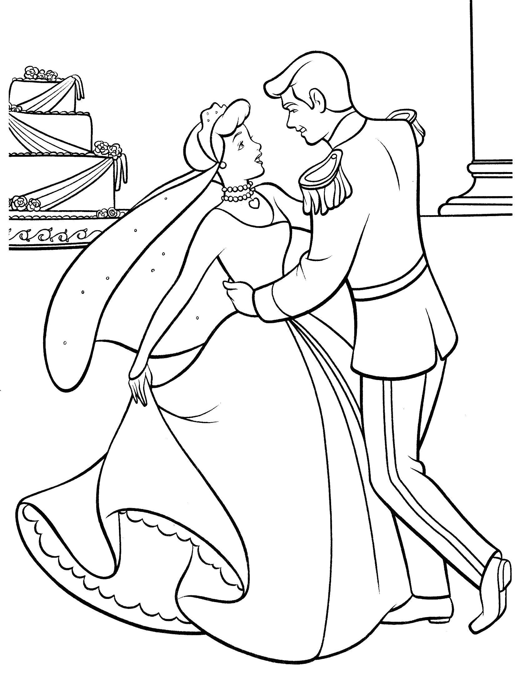 Название: Раскраска Золушка и принц на свадьбе. Категория: золушка и принц. Теги: Золушка.