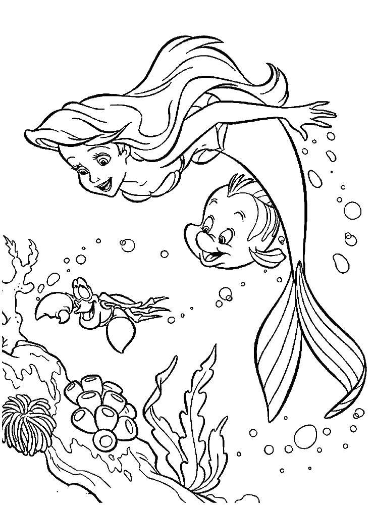 Coloring Ariel having fun with friends. Category Disney cartoons. Tags:  Disney, the little mermaid, Ariel.