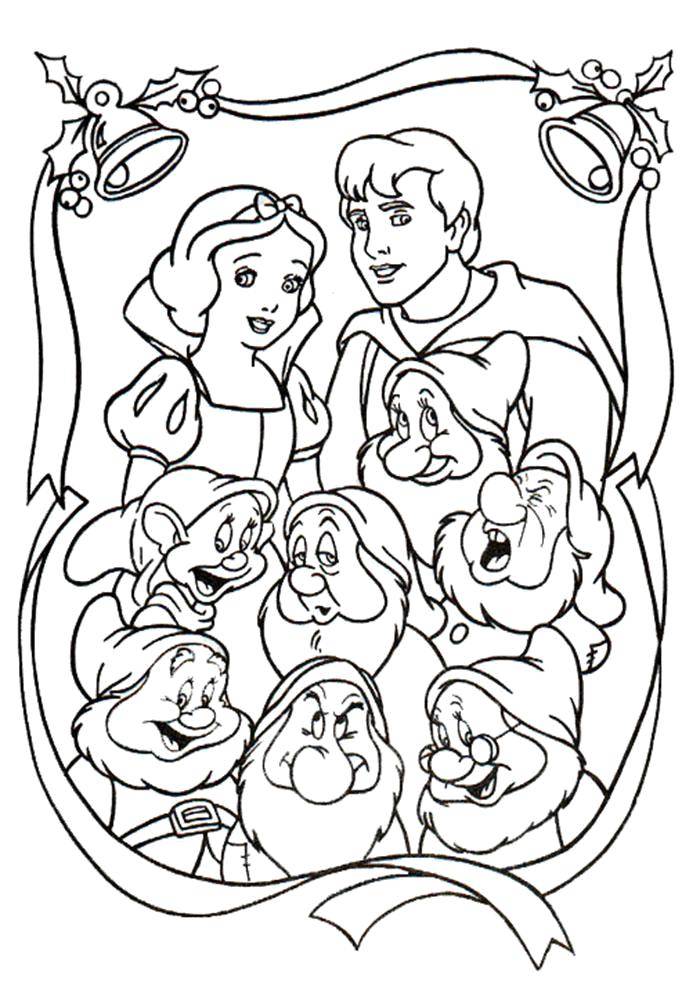 Coloring Snow white with Prince and the 7 dwarfs. Category Disney cartoons. Tags:  Disney, Snow white, 7 dwarfs.