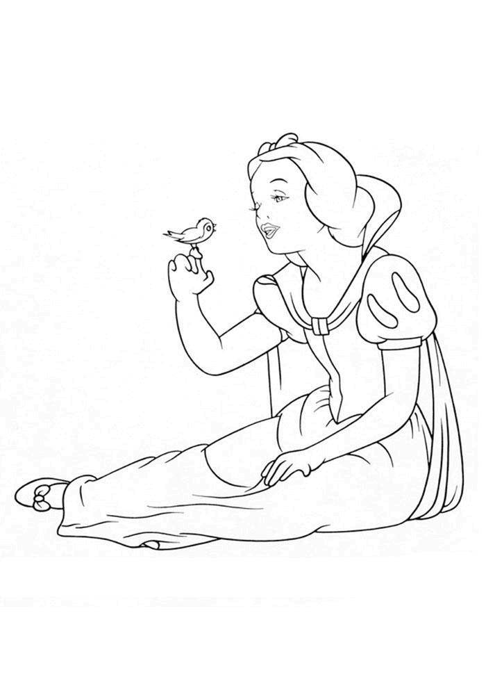 Coloring Snow white with bird. Category Disney cartoons. Tags:  Disney, Snow White.