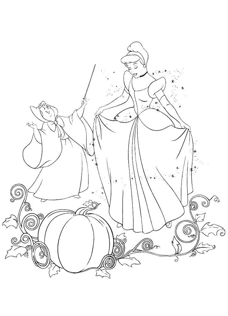 Название: Раскраска Фея колдует платье. Категория: золушка и принц. Теги: Золушка.
