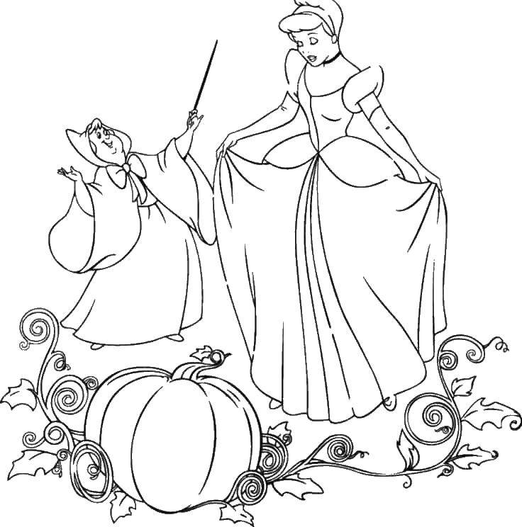 Название: Раскраска Крестная фея колдует платье. Категория: золушка и принц. Теги: Золушка.