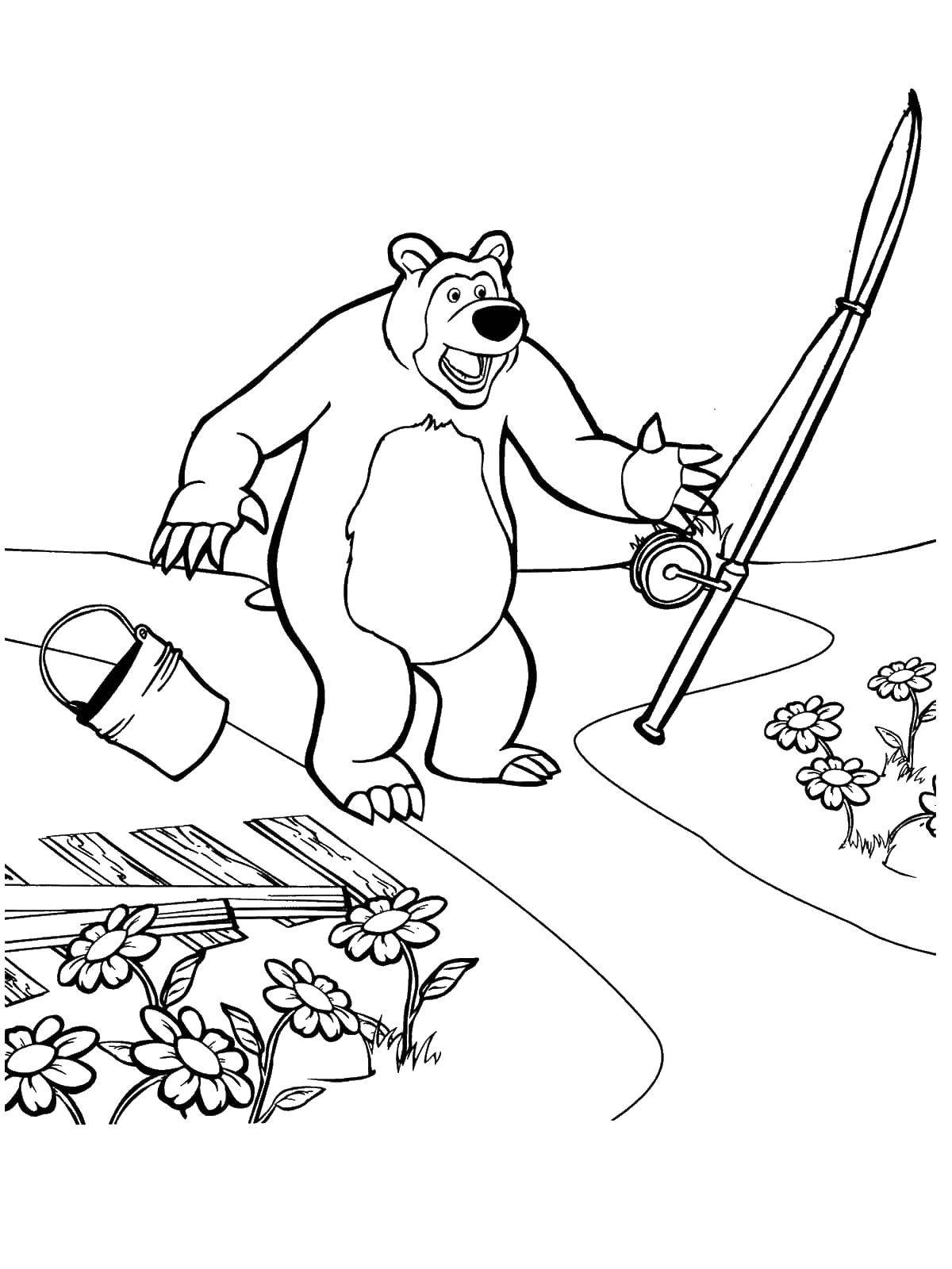 Coloring Bear after fishing. Category Masha and the bear. Tags:  Masha, Bear.