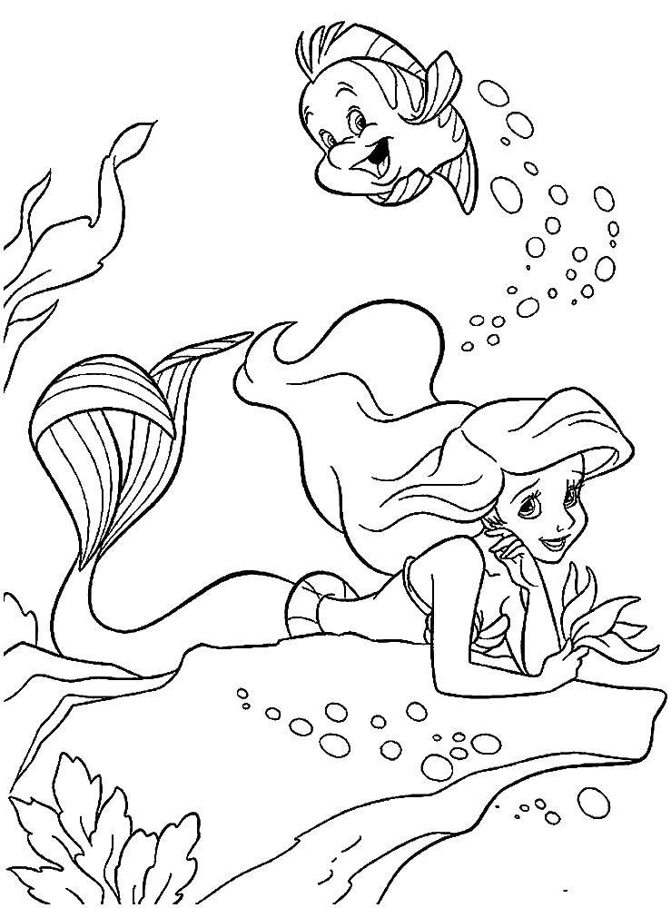 Coloring The little mermaid Ariel on the rock. Category Disney cartoons. Tags:  Disney, the little mermaid, Ariel.