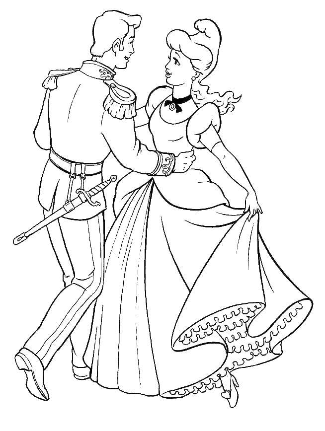 Название: Раскраска Золушка и принц на балу. Категория: золушка и принц. Теги: Золушка.