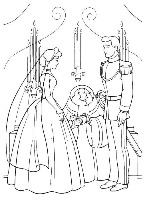 Название: Раскраска Золушка и принц на свадьбе. Категория: золушка и принц. Теги: Золушка.