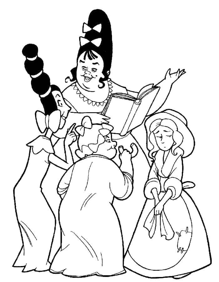 Coloring Cinderella and sisters. Category Cinderella and the Prince. Tags:  Cinderella.